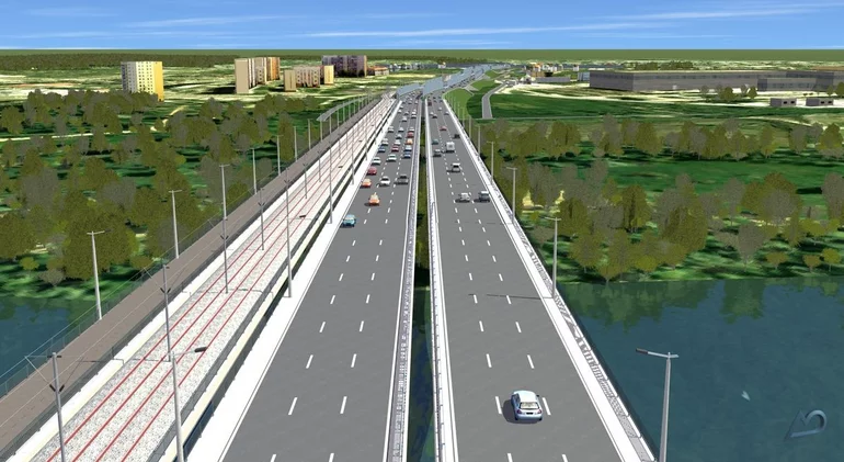 Visualising the eastern route with the individual road lanes and the tram route.